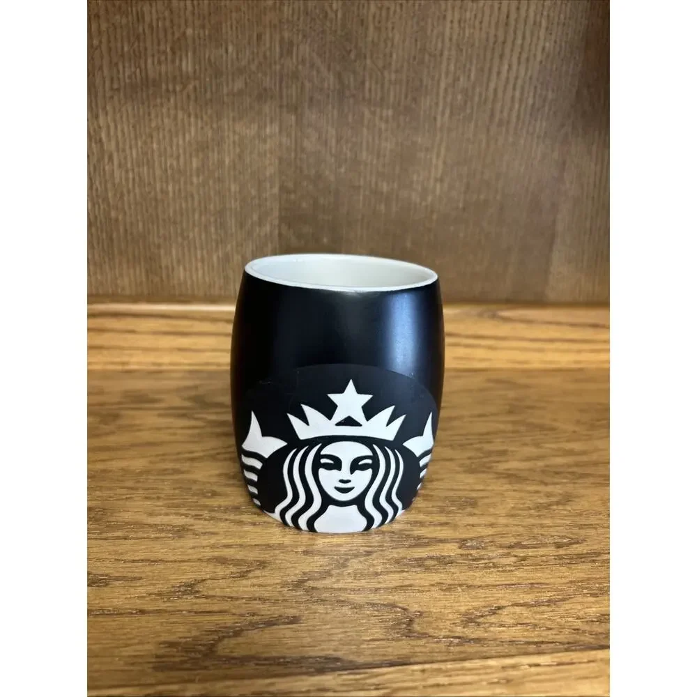 2011 Starbucks laser Etched Mermaid Siren Matte Black Barrel Coffee Mug Cup - Picture 2 of 5